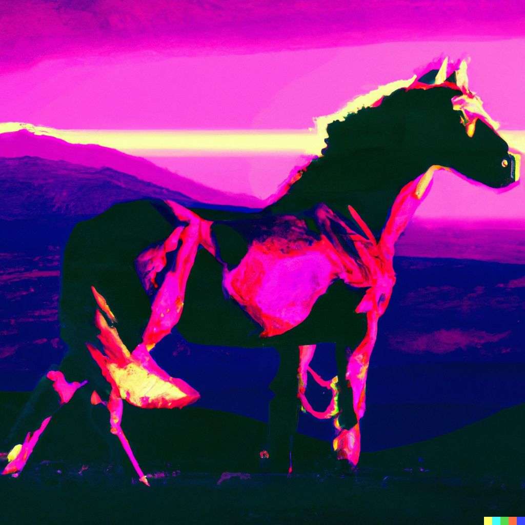 a horse, digital art, synthwave
